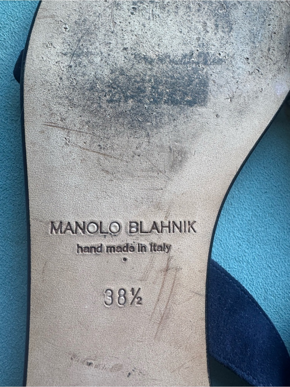 Manolo Blahnik Navy Crystal-Embellished T-Strap Sandals - Picture 3 of 4